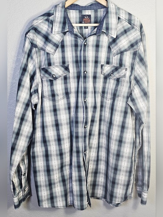 Moon Shine Other - Moonshine Spirit by Brad Paisley Men's XXL Pearl Snap Western Plaid Shirt Sage